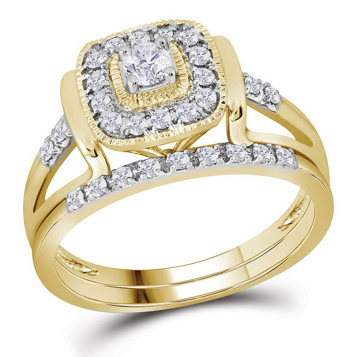 10kt Yellow Gold Womens Round Diamond Square Bridal Wedding Engagement Ring Band Set 1/3 Cttw