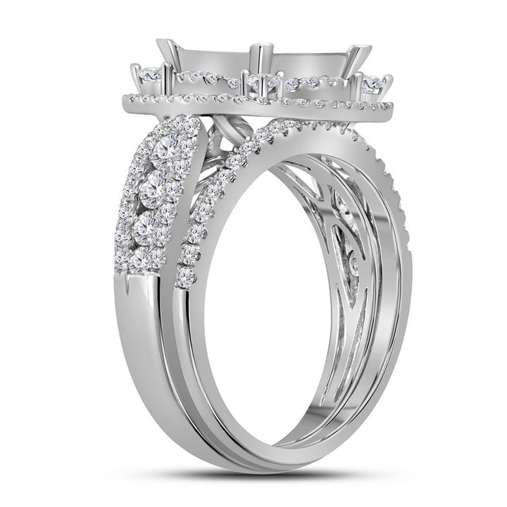 14kt White Gold Womens Princess Diamond Bridal Wedding Engagement Ring Band Set 2.00 Cttw