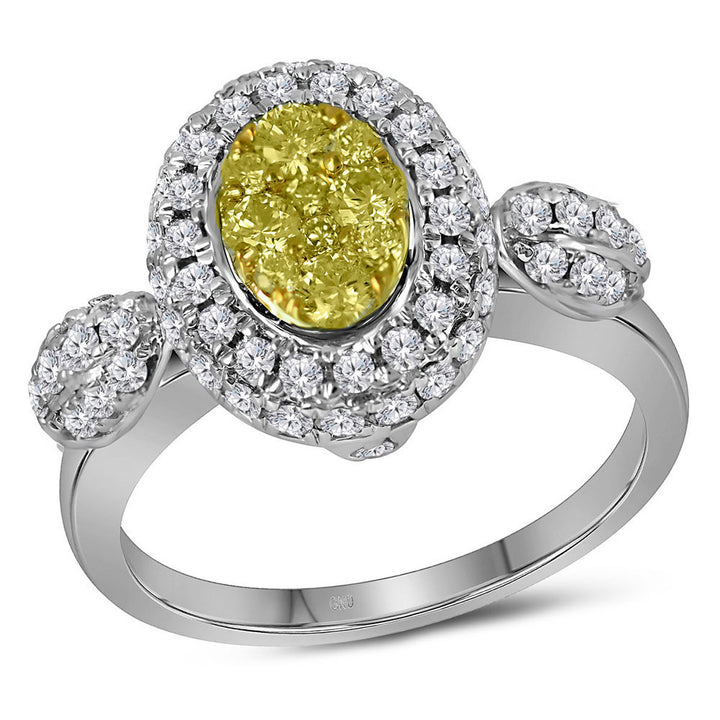 14kt White Gold Womens Round Yellow Color Enhanced Diamond Cluster Ring 1.00 Cttw