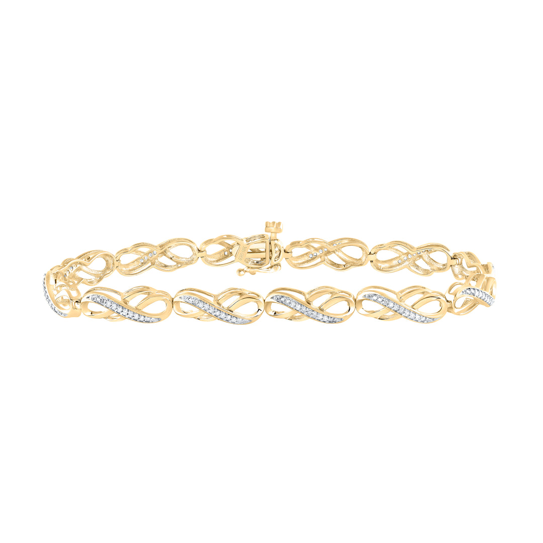 10kt Yellow Gold Womens Round Diamond Infinity Bracelet 1/4 Cttw