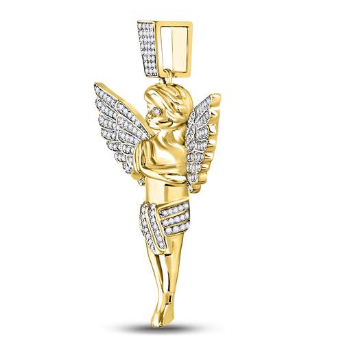 10kt Yellow Gold Mens Round Diamond Angel Charm Pendant 3/8 Cttw