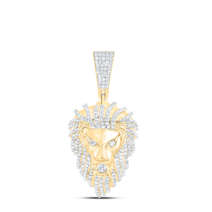 10kt Yellow Gold Mens Round Diamond Lion Head Charm Pendant 1-1/3 Cttw