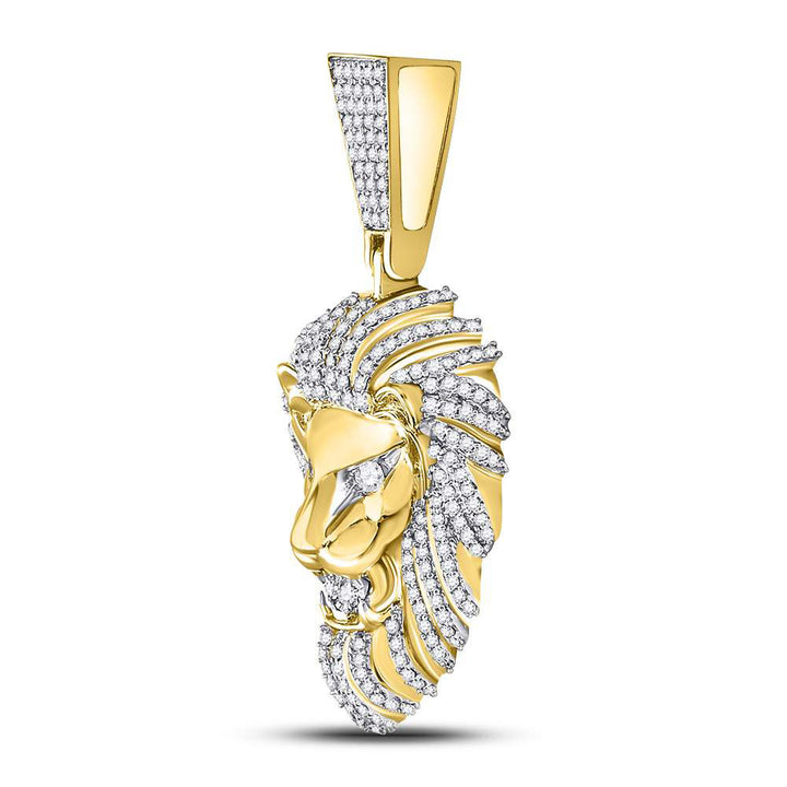 10kt Yellow Gold Mens Round Diamond Lion Head Charm Pendant 1-1/3 Cttw