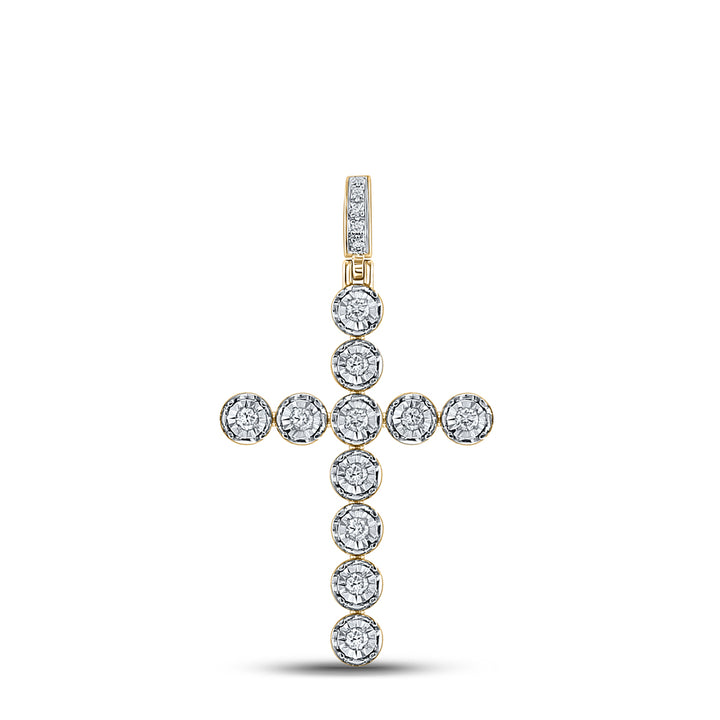 10kt Yellow Gold Womens Round Diamond Paternoster Cross Faith Pendant 1/4 Cttw