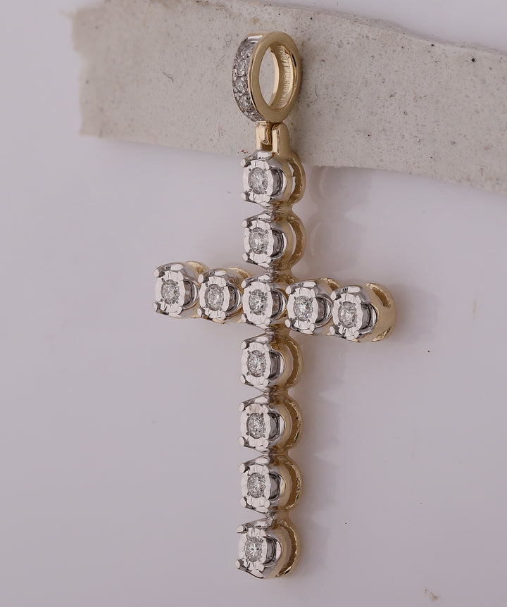 10kt Yellow Gold Womens Round Diamond Paternoster Cross Faith Pendant 1/4 Cttw