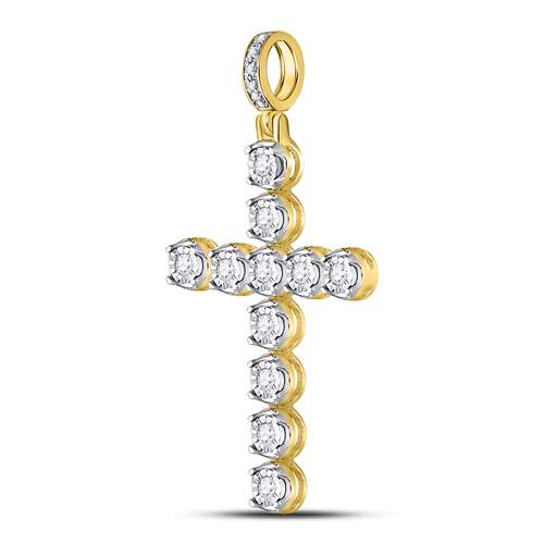 10kt Yellow Gold Womens Round Diamond Paternoster Cross Faith Pendant 1/4 Cttw