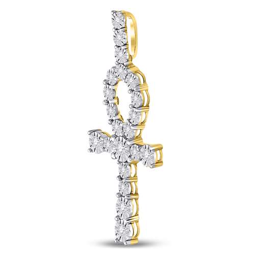 10kt Yellow Gold Mens Round Diamond Ankh Cross Charm Pendant 1/5 Cttw