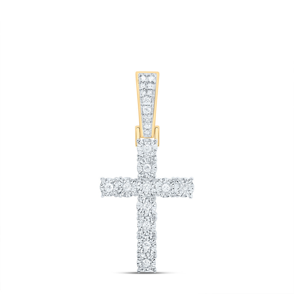 10kt Yellow Gold Mens Round Diamond Cross Faith Charm Pendant 1/8 Cttw