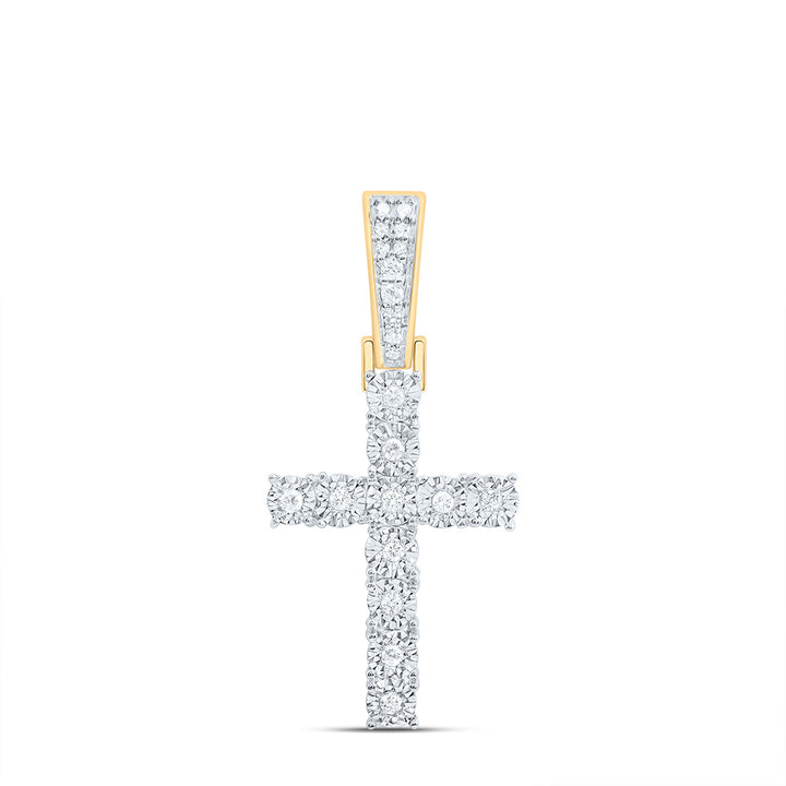 10kt Yellow Gold Mens Round Diamond Cross Faith Charm Pendant 1/8 Cttw