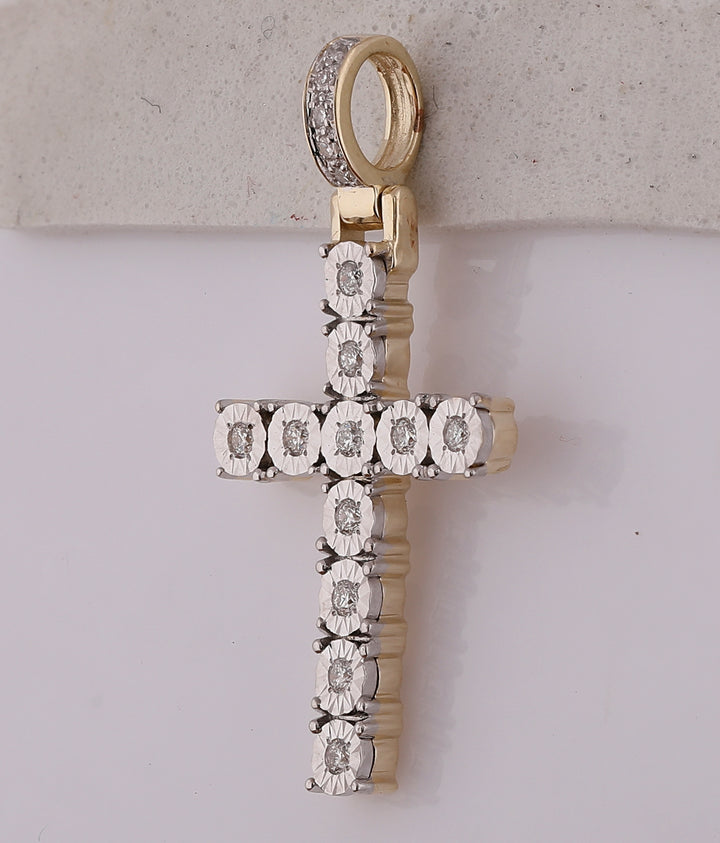 10kt Yellow Gold Mens Round Diamond Cross Faith Charm Pendant 1/8 Cttw