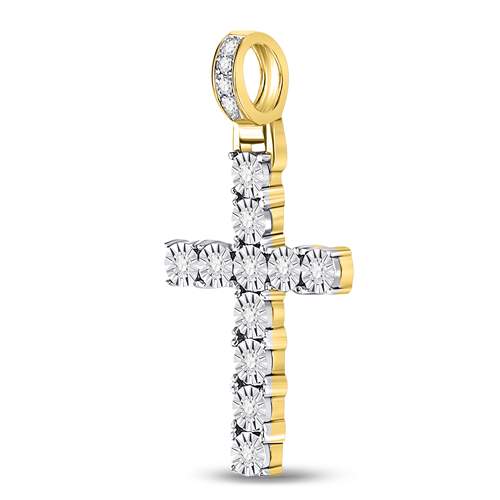 10kt Yellow Gold Mens Round Diamond Cross Faith Charm Pendant 1/8 Cttw