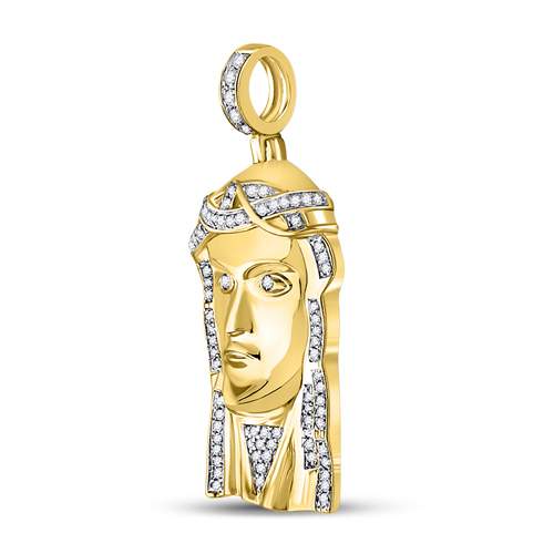 10kt Yellow Gold Mens Round Diamond Jesus Charm Pendant 1/5 Cttw