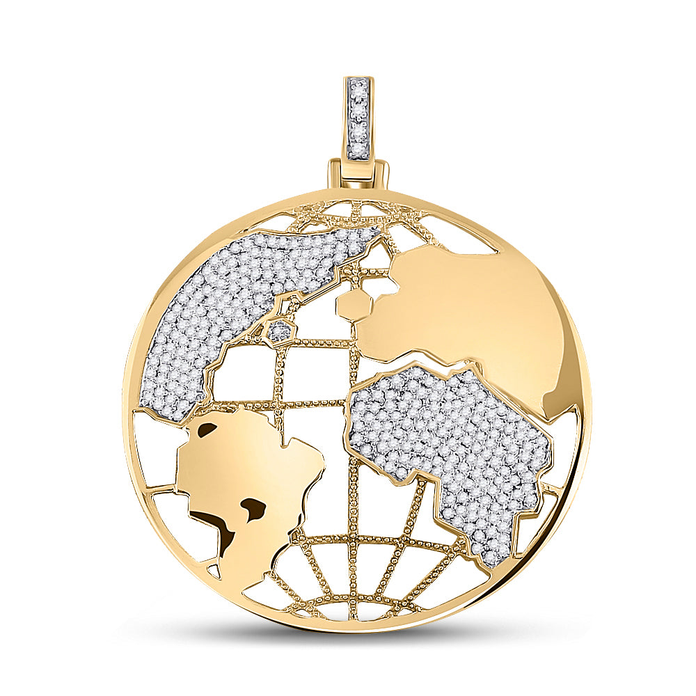 10kt Yellow Gold Mens Round Diamond World Globe Charm Pendant 5/8 Cttw