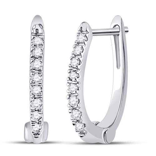 10kt White Gold Womens Round Diamond Hoop Earrings 1/12 Cttw