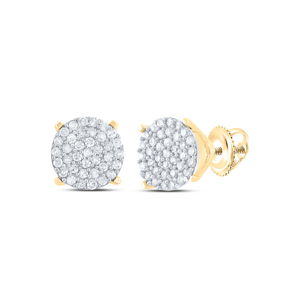 10kt Yellow Gold Womens Round Diamond Circle Cluster Stud Earrings 1/4 Cttw