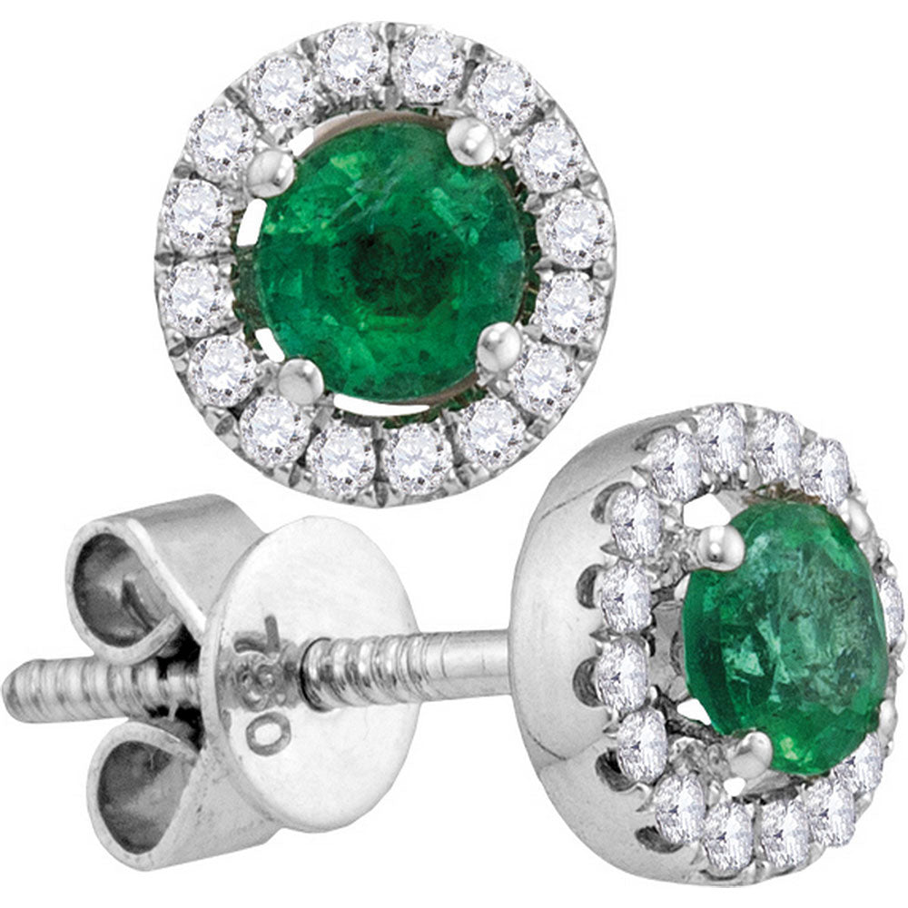 18kt White Gold Womens Oval Emerald Diamond Convertible Dangle Jacket Earrings 3/4 Cttw