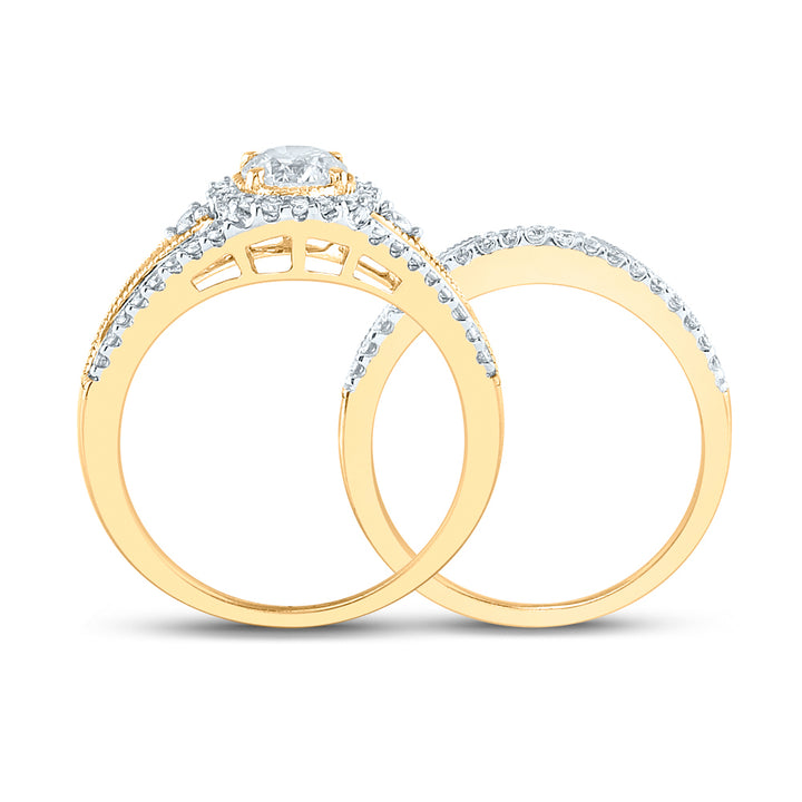 14kt Yellow Gold Womens Round Diamond Split-shank Bridal Wedding Engagement Ring Band Set 1-1/4 Cttw