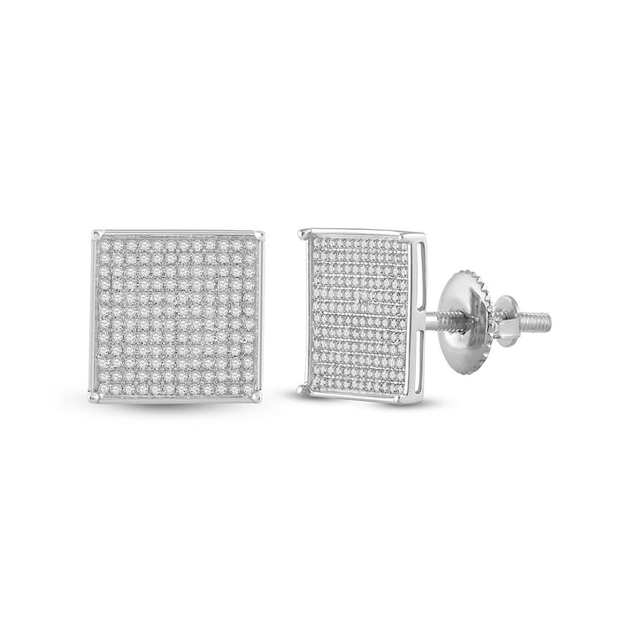 10kt White Gold Womens Round Pave-set Diamond Square Cluster Earrings 7/8 Cttw