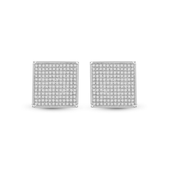 10kt White Gold Womens Round Pave-set Diamond Square Cluster Earrings 7/8 Cttw