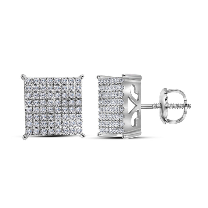 10kt White Gold Womens Round Diamond Cindys Dream Square Cluster Stud Earrings 1.00 Cttw