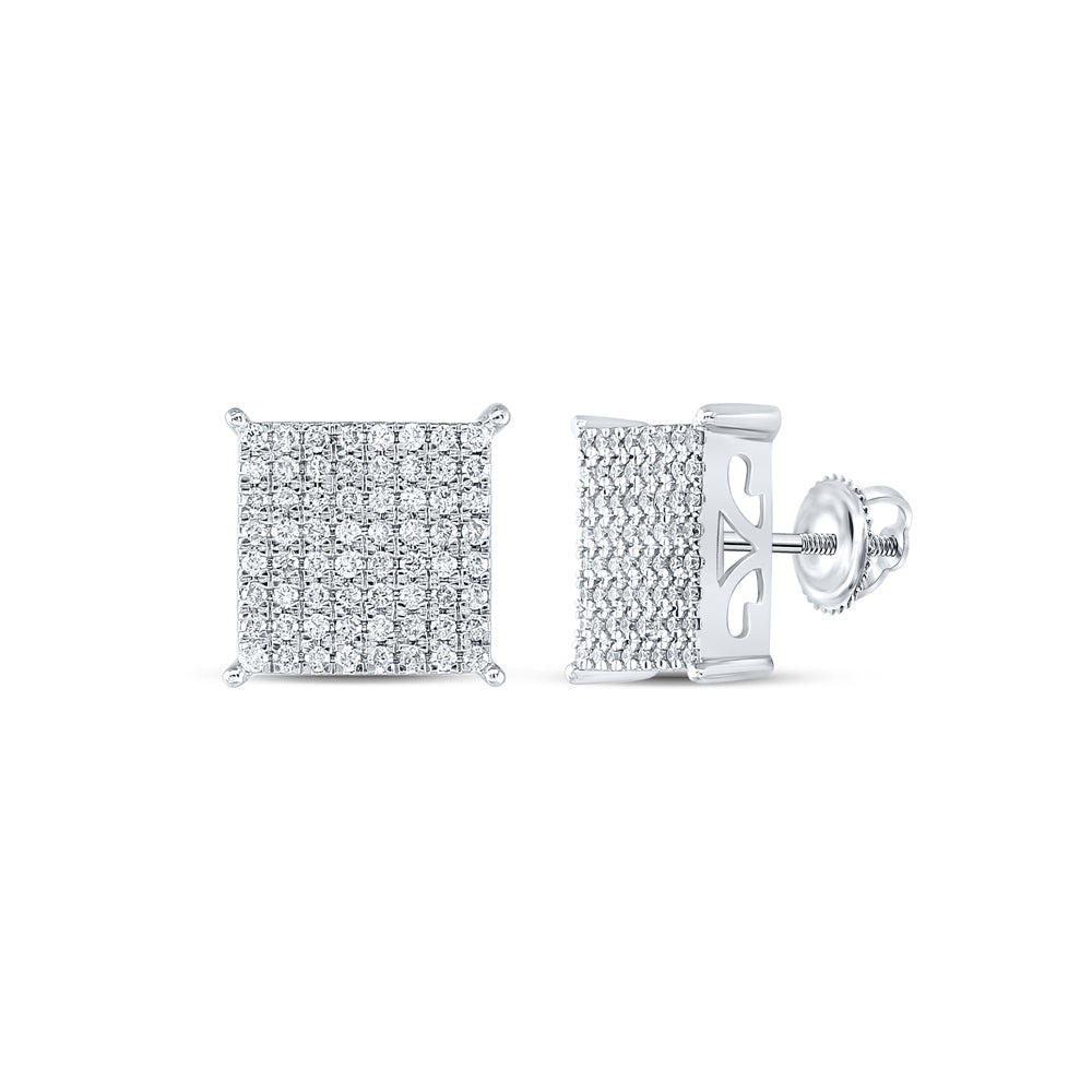 10kt White Gold Womens Round Diamond Cindys Dream Square Cluster Stud Earrings 1.00 Cttw