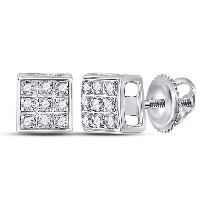 10kt White Gold Womens Round Diamond Square Cluster Earrings 1/20 Cttw