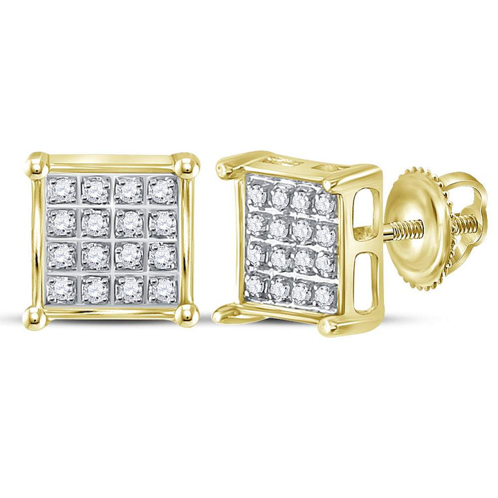 10kt Yellow Gold Womens Round Diamond Square Cluster Earrings 1/10 Cttw