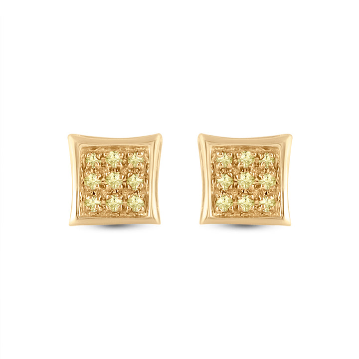 10kt Yellow Gold Mens Round Yellow Color Enhanced Diamond Cluster Square Kite Earrings 1/20 Cttw