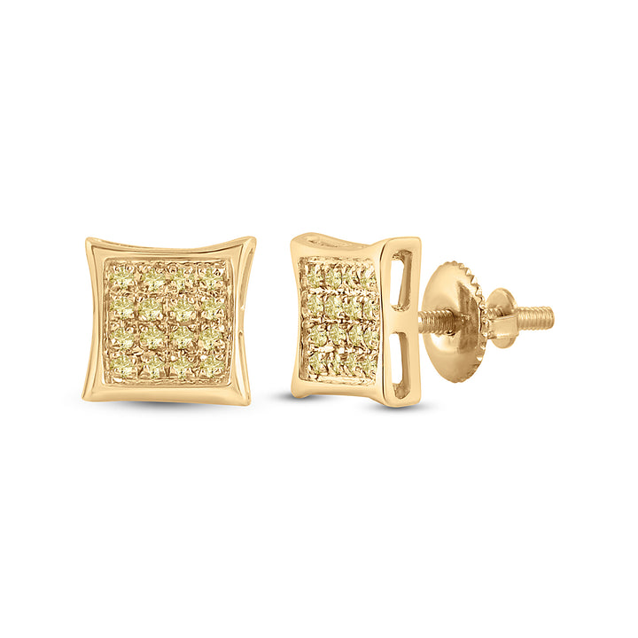 10kt Yellow Gold Mens Round Color Enhanced Diamond Square Kite Cluster Earrings 1/10 Cttw