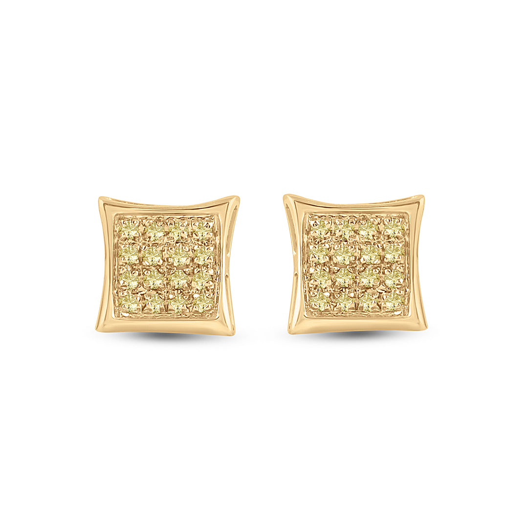 10kt Yellow Gold Mens Round Color Enhanced Diamond Square Kite Cluster Earrings 1/10 Cttw