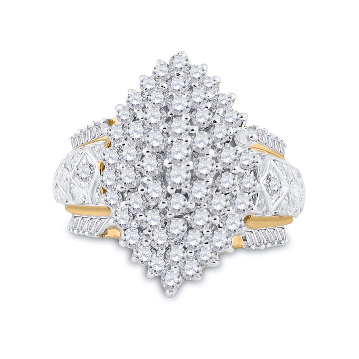 10kt Yellow Gold Womens Round Diamond Marquise Cluster Ring 2.00 Cttw