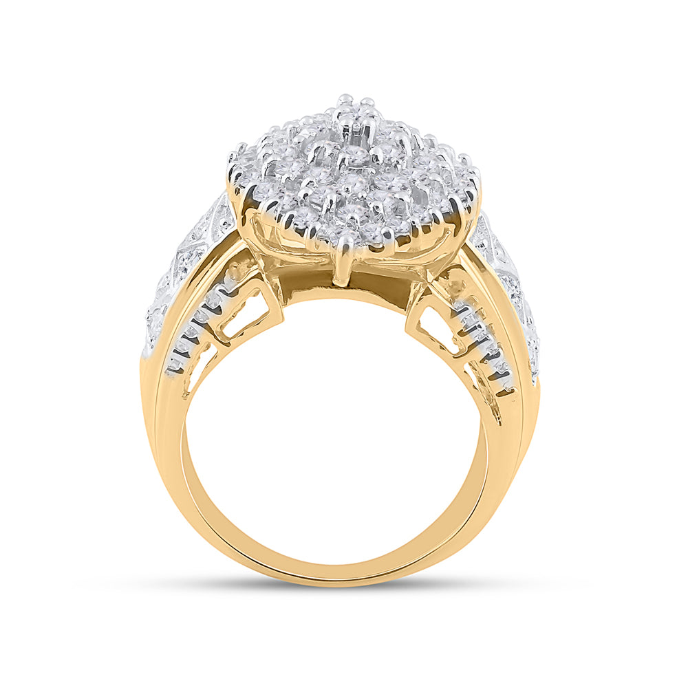 10kt Yellow Gold Womens Round Diamond Marquise Cluster Ring 2.00 Cttw