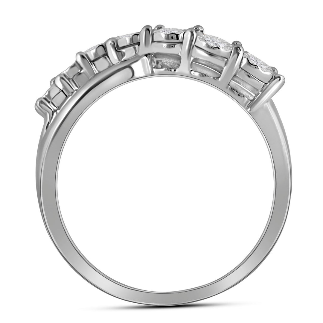 Sterling Silver Womens Round Diamond Band Ring 1/8 Cttw