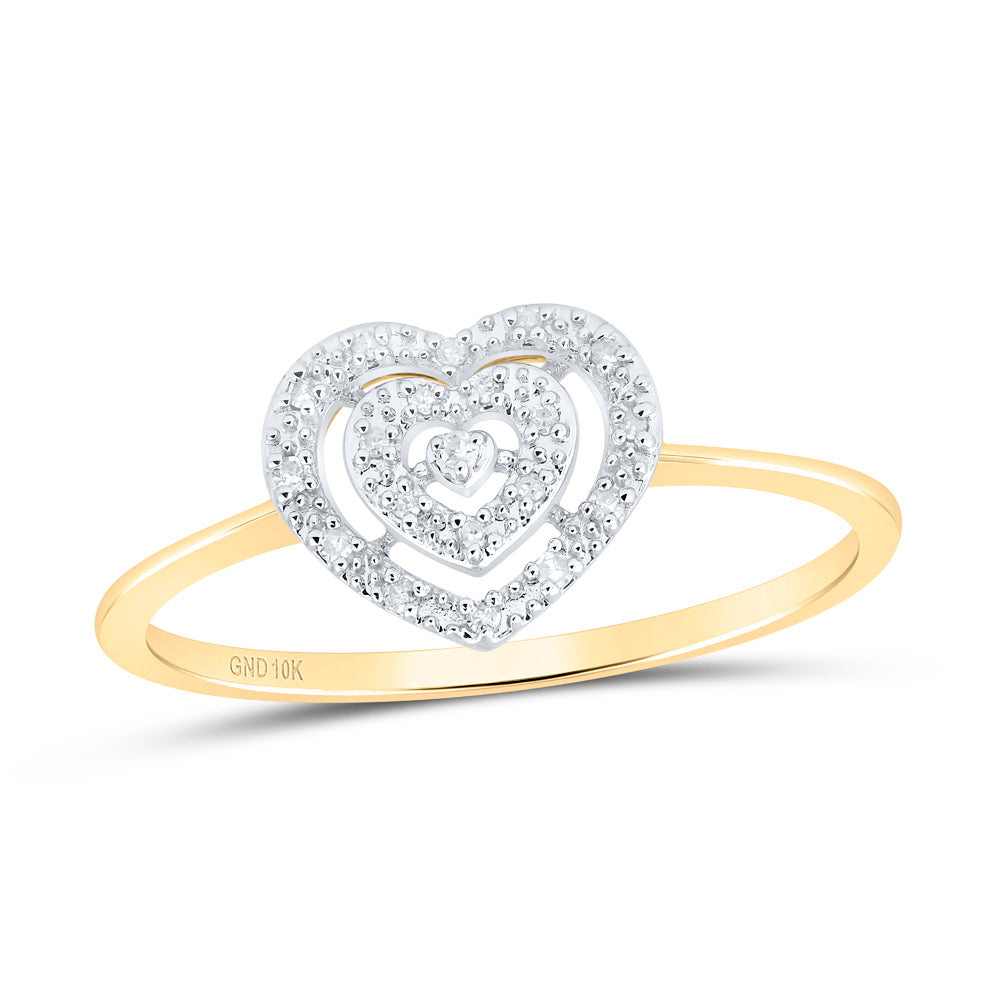 10kt Yellow Gold Womens Round Diamond Slender Heart Cluster Ring 1/20 Cttw