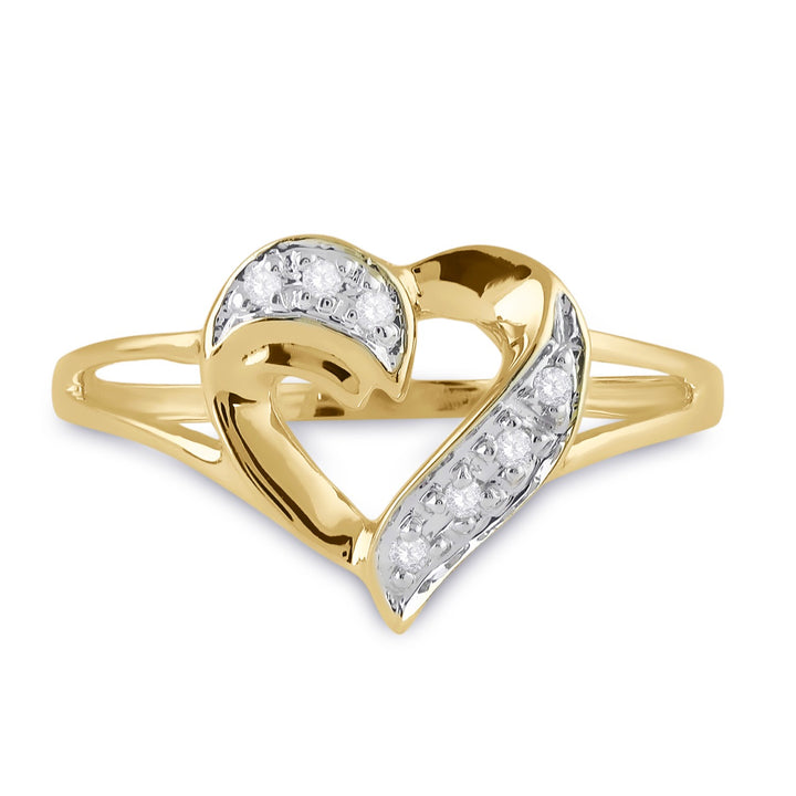 10kt Yellow Gold Womens Round Diamond Split-shank Heart Ring 1/20 Cttw