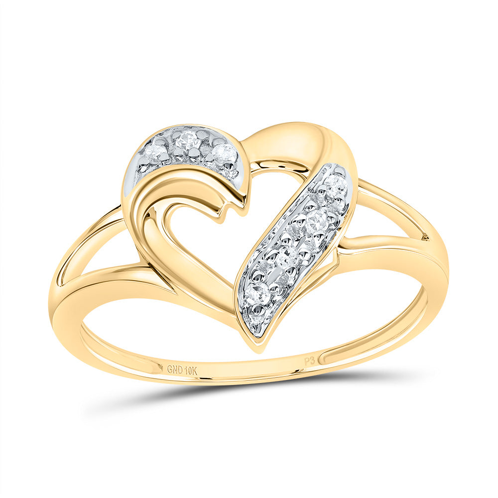 10kt Yellow Gold Womens Round Diamond Split-shank Heart Ring 1/20 Cttw