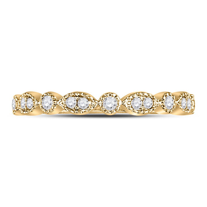 10kt Yellow Gold Womens Round Diamond Milgrain Stackable Band Ring 1/6 Cttw