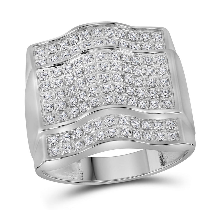 10kt White Gold Mens Round Diamond Arched Square Cluster Ring 1.00 Cttw