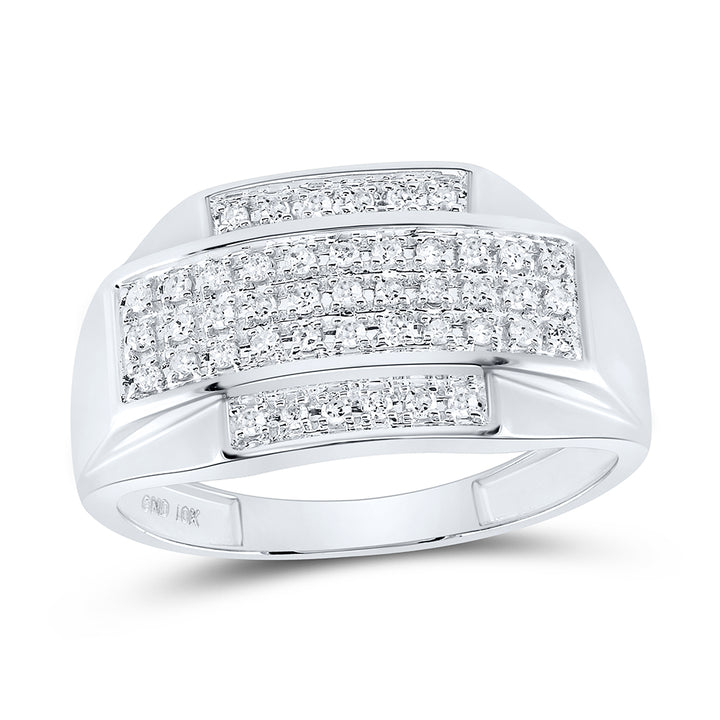 10kt White Gold Mens Round Pave-set Diamond Rectangle Cluster Ring 1/3 Cttw