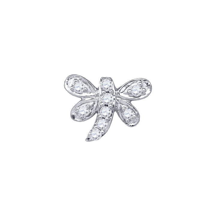 10kt White Gold Womens Round Diamond Butterfly Bug Stud Earrings 1/8 Cttw