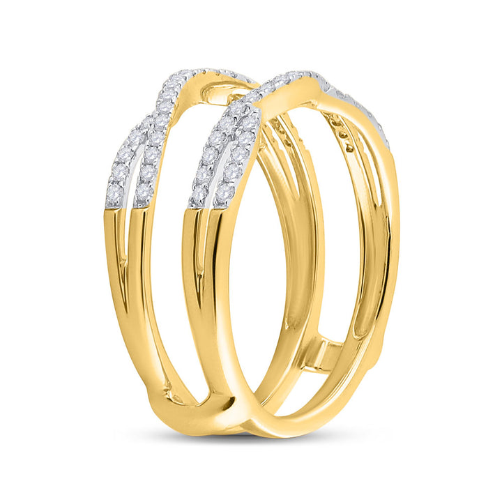 14kt Yellow Gold Womens Round Diamond Curved Wrap Ring Guard Enhancer 1/3 Cttw