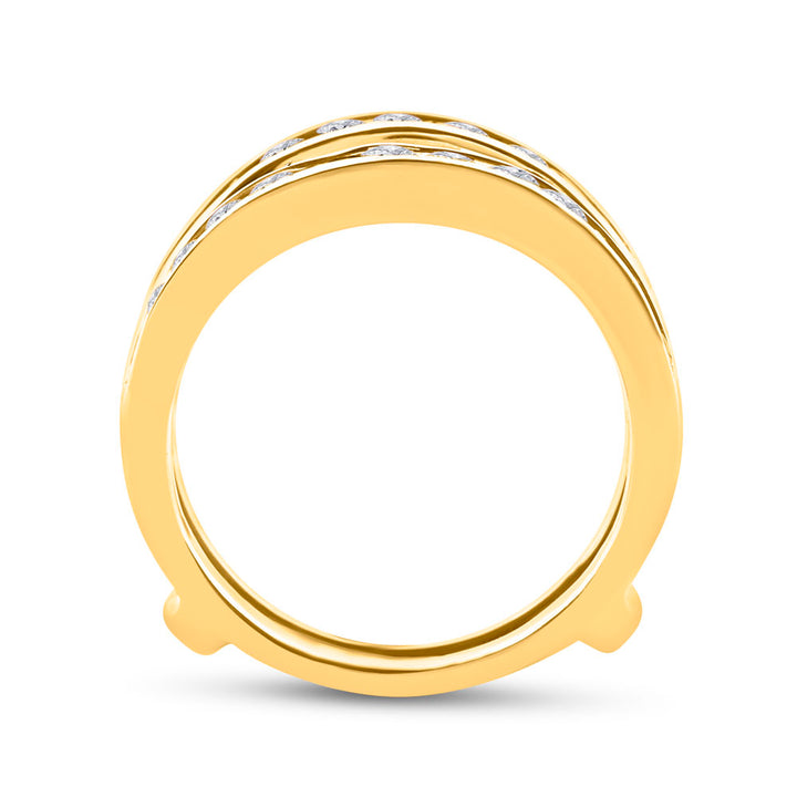 14kt Two-Tone Yellow Gold Womens Round Diamond Wrap Ring Guard Enhancer 1.00 Cttw