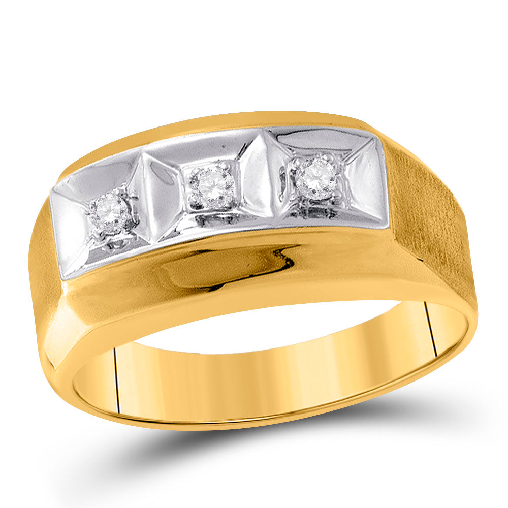 10kt Yellow Gold Mens Round Diamond 3-stone Two-tone Wedding Band Ring 1/10 Cttw