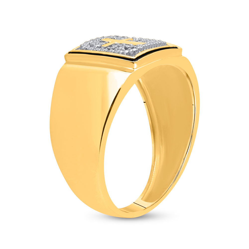 10kt Yellow Gold Mens Round Diamond Cross Band Ring .01 Cttw