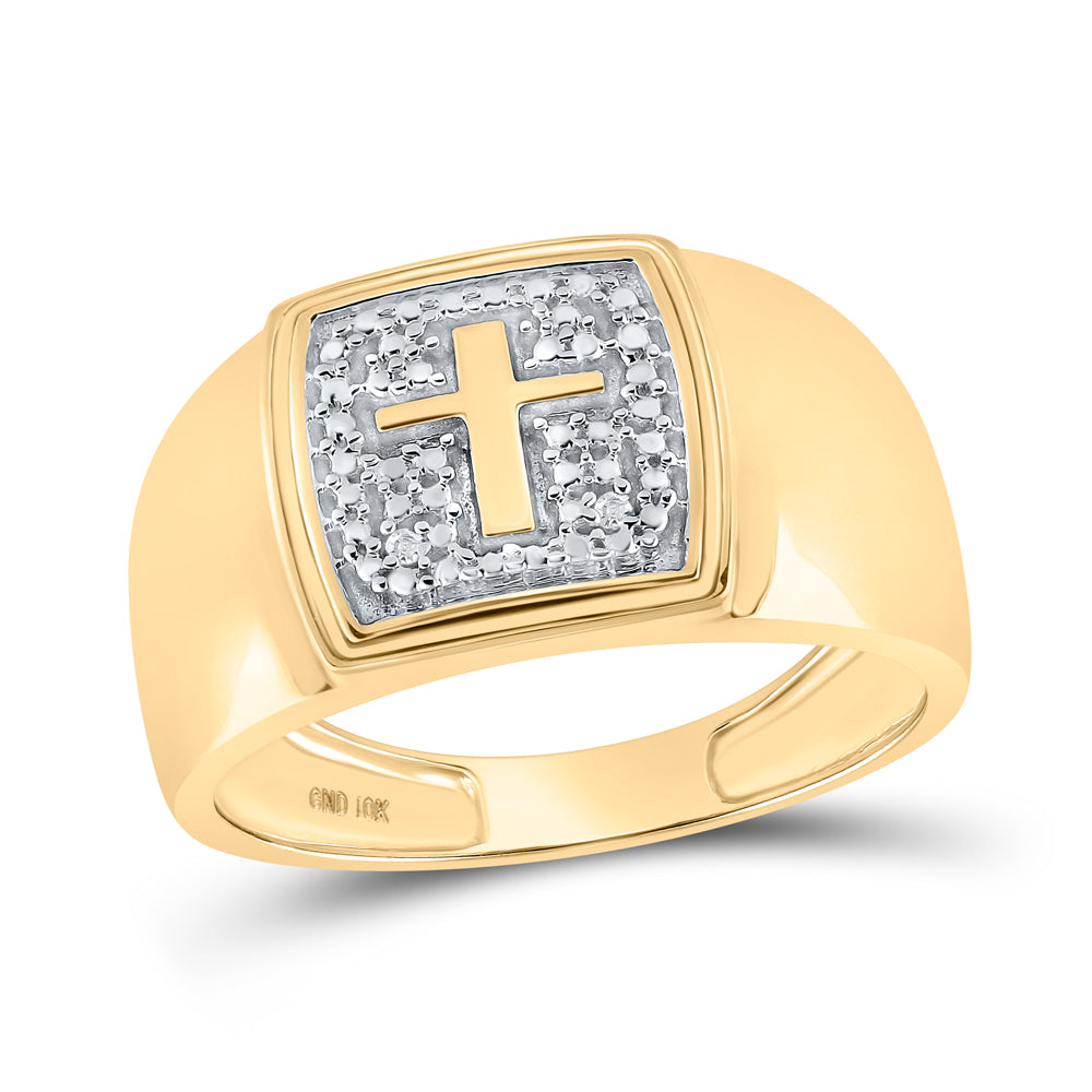 10kt Yellow Gold Mens Round Diamond Cross Band Ring .01 Cttw