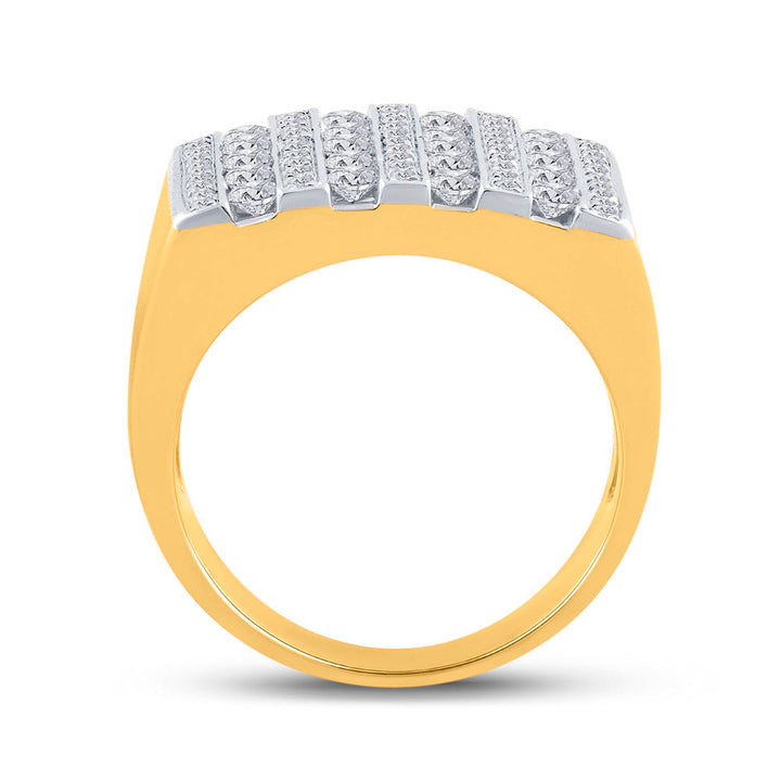 14kt Yellow Gold Mens Round Channel-set Diamond Square Stripe Cluster Ring 1-1/2 Cttw