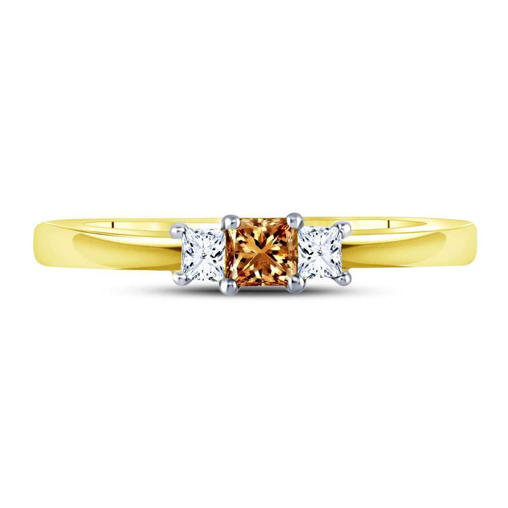 14kt Yellow Gold Womens Brown Diamond 3-stone Engagement Bridal Ring 1/4 Cttw