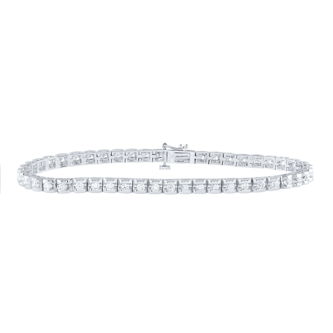 14kt White Gold Womens Round Diamond Classic Tennis Bracelet 1-1/2 Cttw