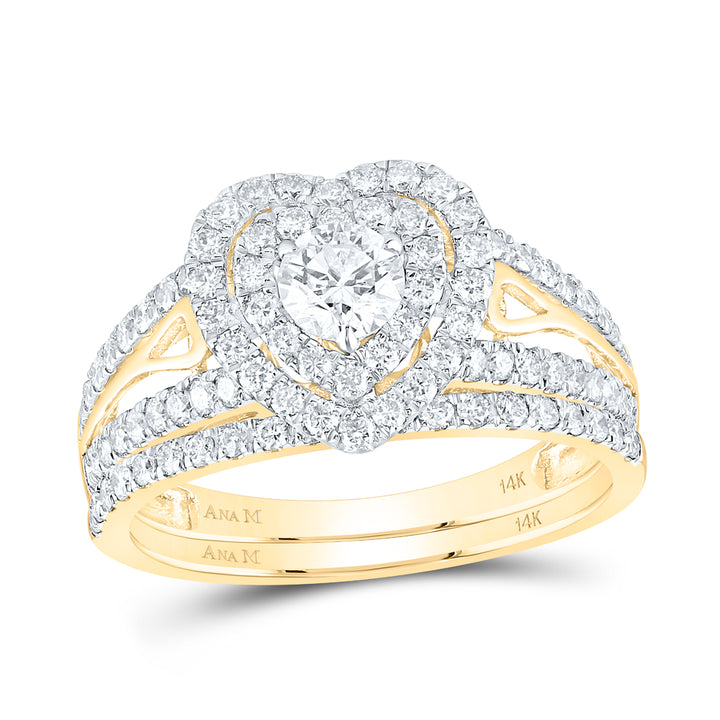 14kt Yellow Gold Womens Round Diamond Bridal Wedding Engagement Ring Band Set 1-1/5 Cttw