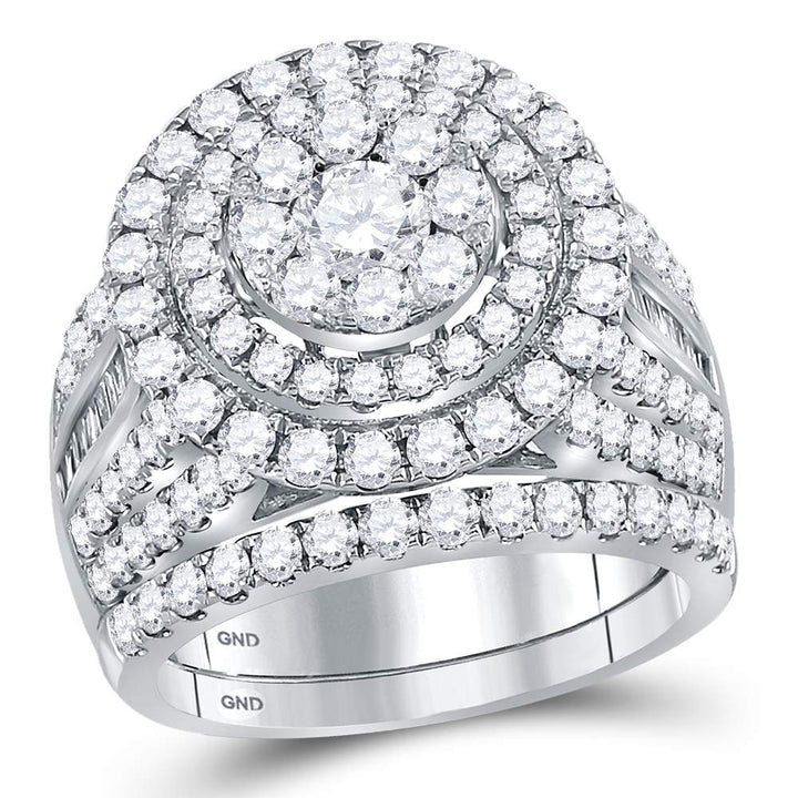 14kt White Gold Womens Round Diamond Cluster Bridal Wedding Engagement Ring Band Set 3.00 Cttw